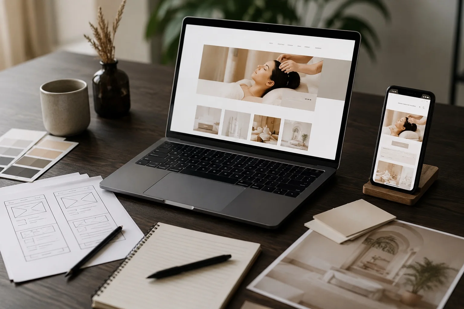 Сайт косметолога на ноутбуке и смартфоне